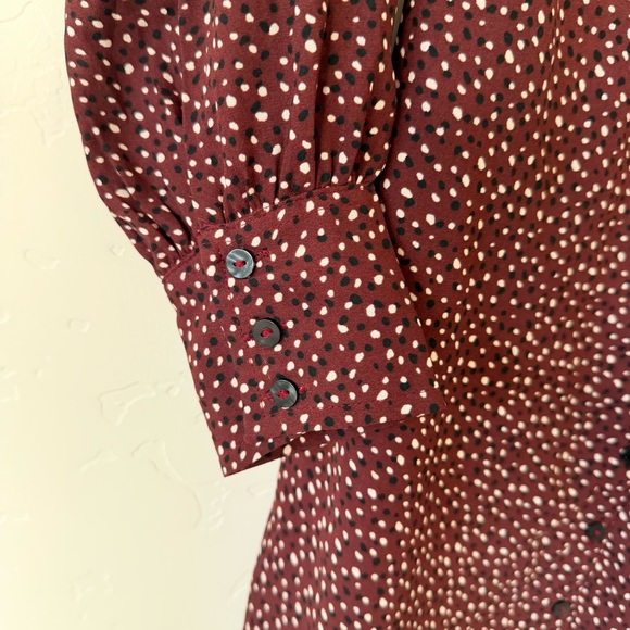 Abercrombie & Fitch Burgundy Polka Dot Button Front Ruffle Shirt Dress Size S - Picture 8 of 15